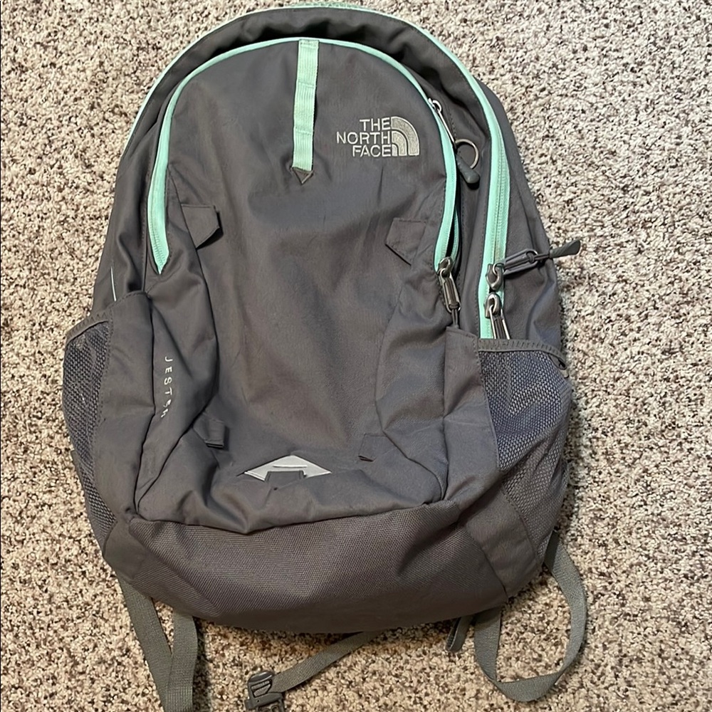 The North Face Charcoal Backpack with Aqua Details